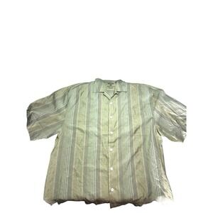 Montego Palms Mens Size Large 100% Silk Green‎ Hawaiian Shirt